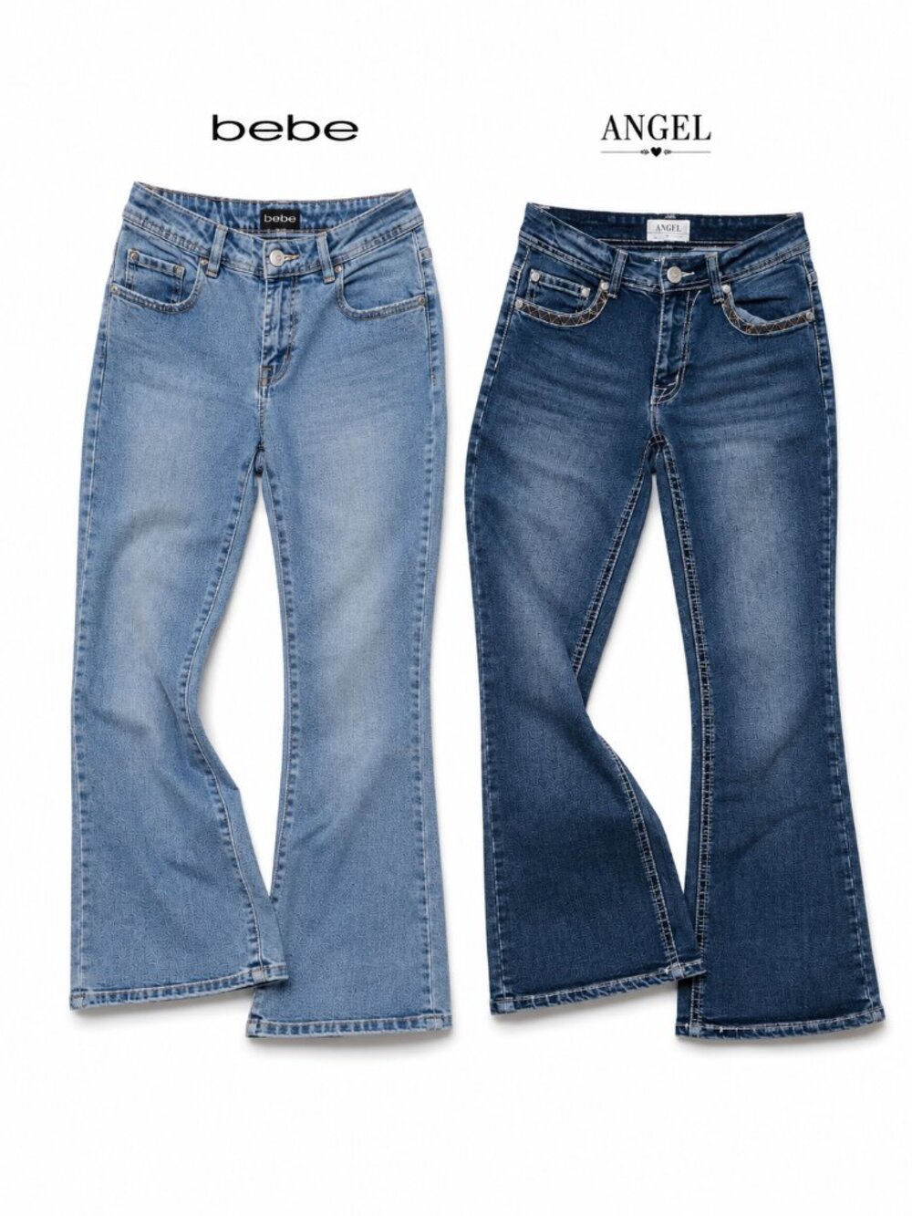 Bebe & Angel Flare Jeans Bundle Women Size  Small Light Medium Wash Rhinestone